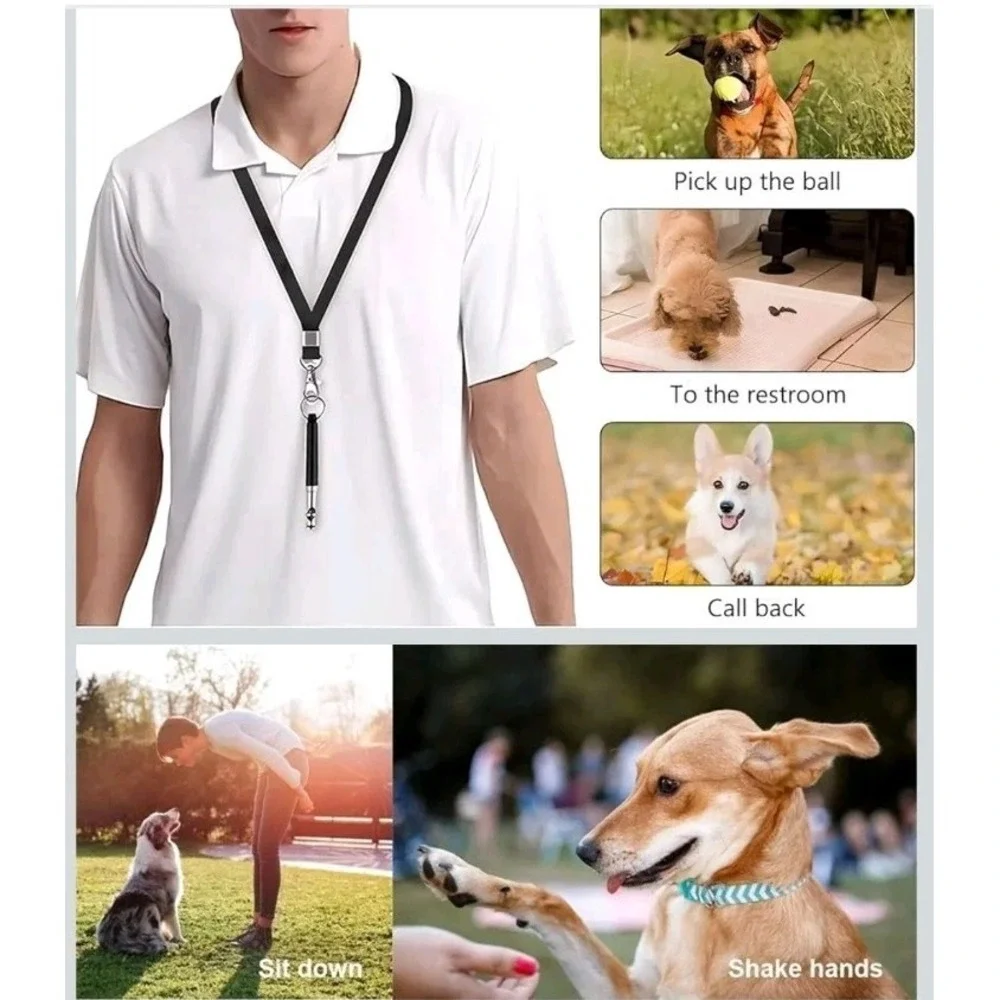 Dog Whistle Stop Barking Pet Training Ultrasonic Adjustable High Pitch + Lanyard
